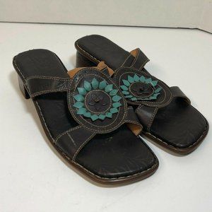 TSONGA SLIDE ON SANDALS BROWN AND TURQUOISE 40